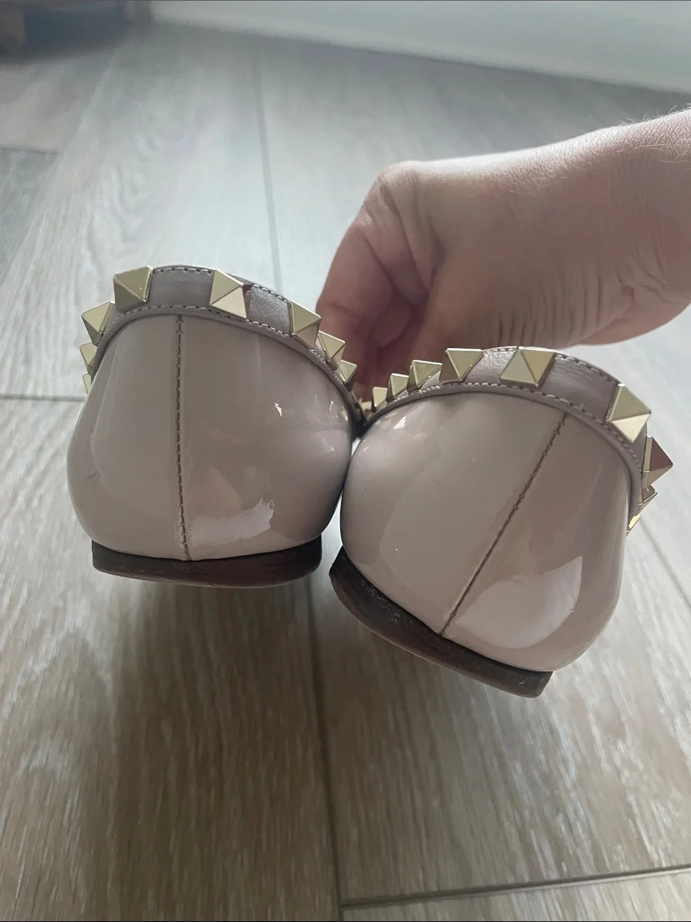 Valentino Garavani rockstud blush nude & gold ballet flats
